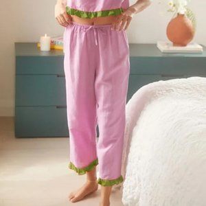 Pink and Green Women's Linen Pants
